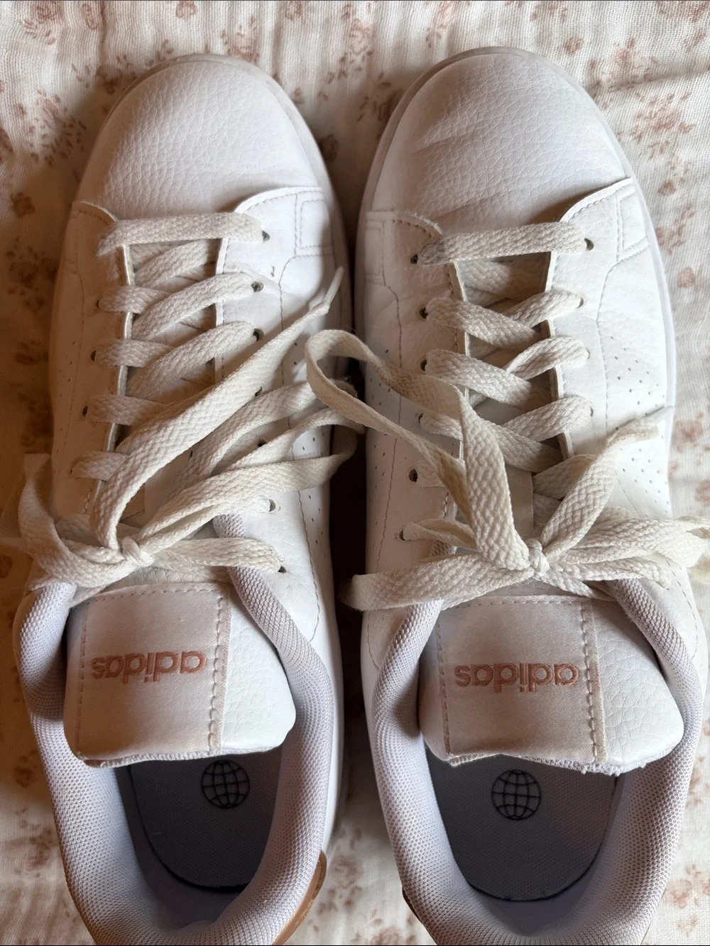adidas White Leather Low-Top Sneakers with Subtle Gold Logo